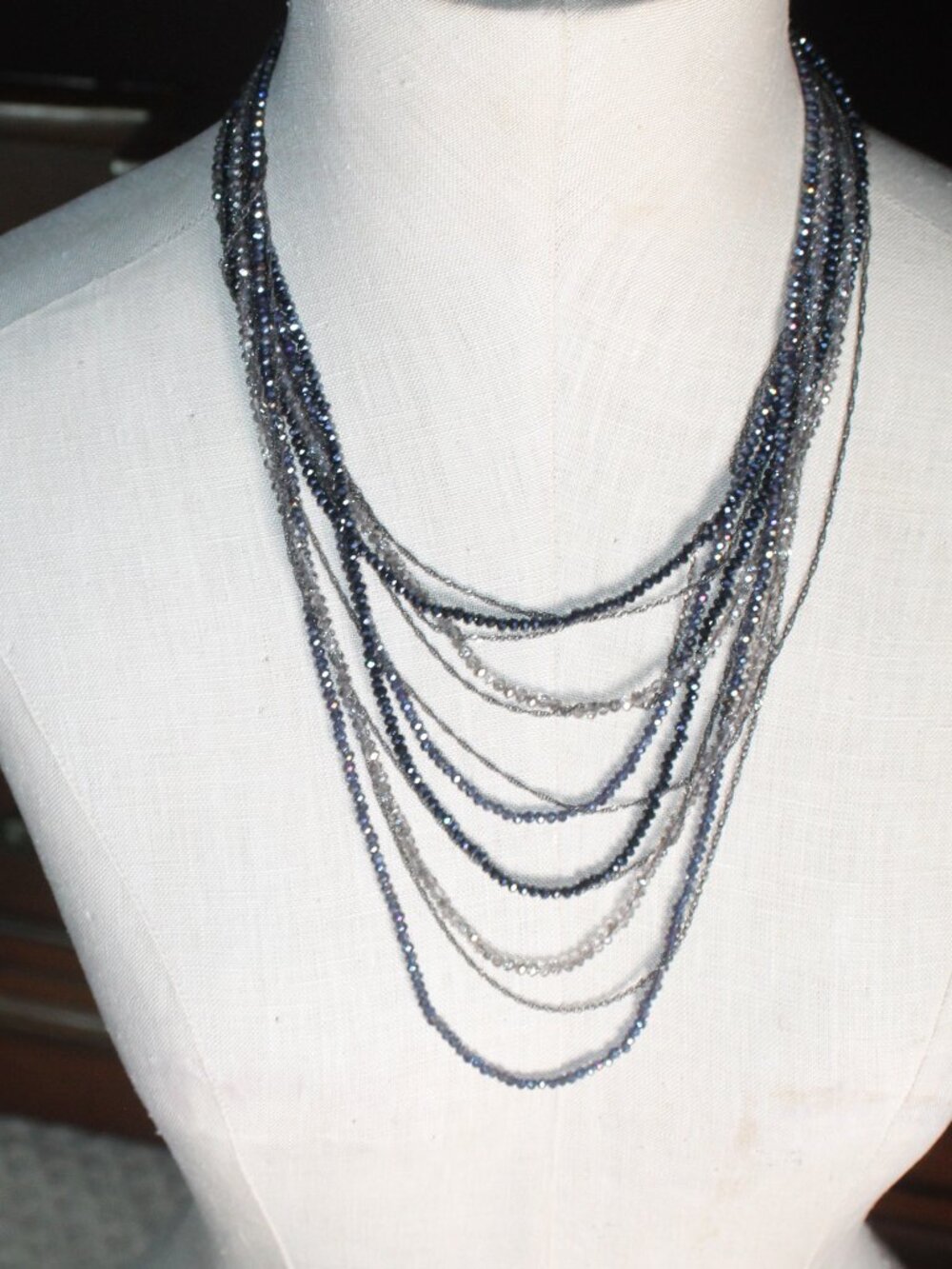 Sparkly Layered Blue Black Silver 18" Statement Necklace